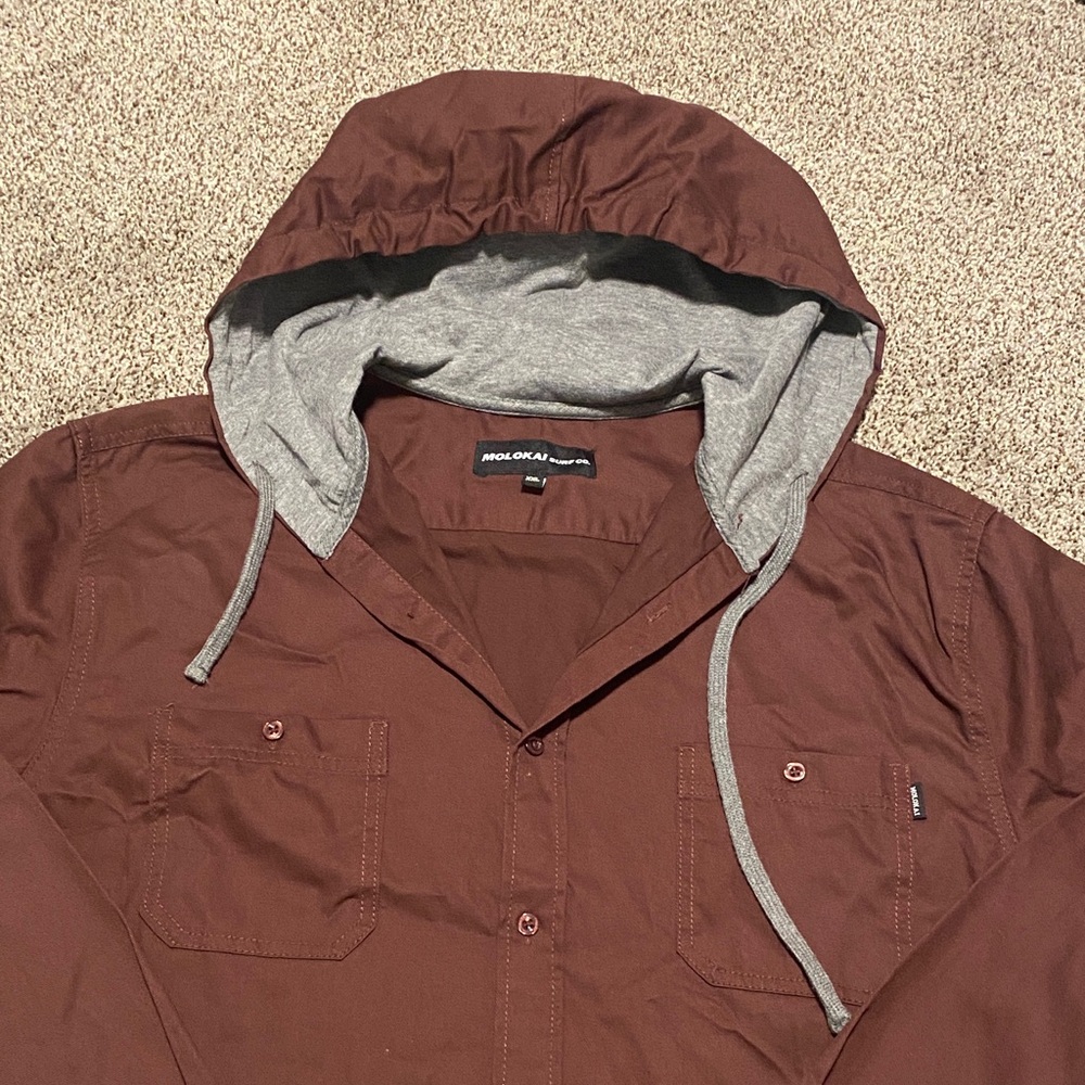 Molokai Surf Co  Burgundy Hooded Shirt Jacket